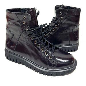 MIZ MOOZ PATENT LEATHER BOOT SIDE ZIP LACE UP 37EU / 7US BLACK Z-202